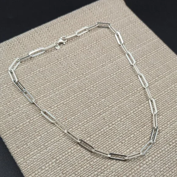 18" Sterling Silver Paperclip Chain Unisex Necklace A7174 - Picture 2 of 8